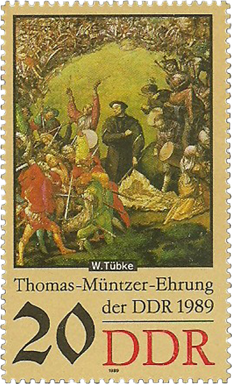 20-Pfennig Briefmarke, DDR 1989, zu Ehren Münzers.