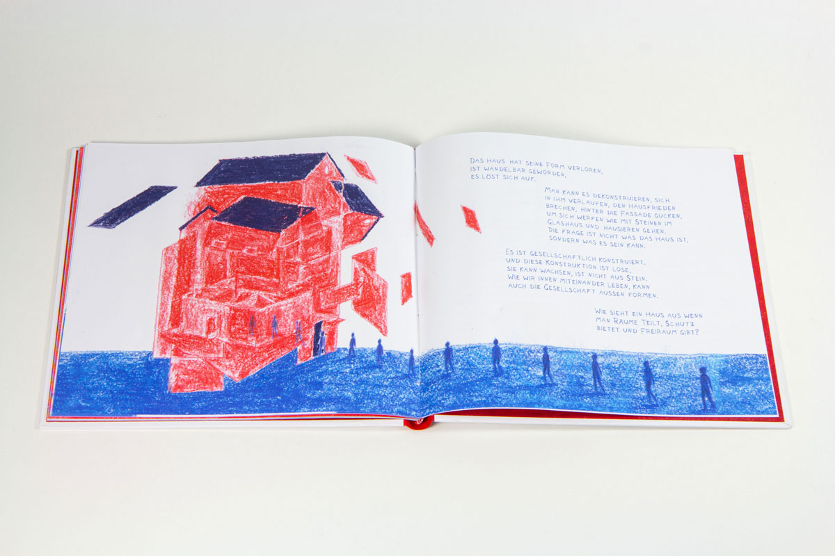 Laura Rohrbeck, Das ist ein Haus, Buch Digitaldruck, handgebundene Fadenheftung mit Leinenrücken, 21 × 23 cm, 2021