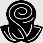 Eine Rose, gestaltet als Signet mit großen schwarzen Flächen.